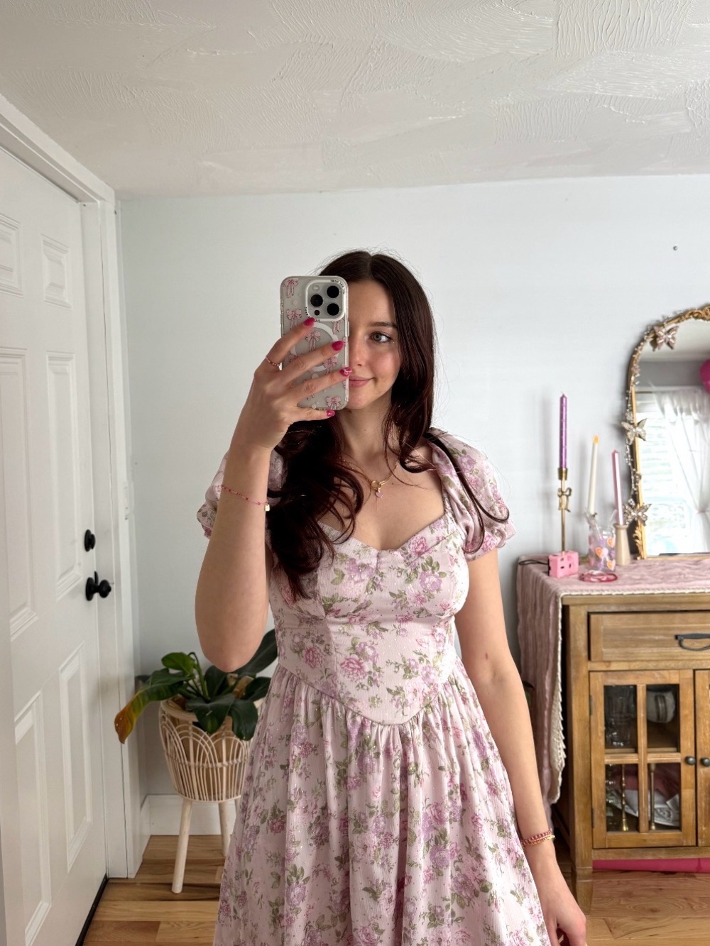 Floral Puff-Sleeve Dress - pink